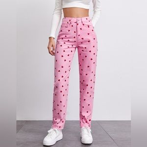 High waist Heart print straight jeans!